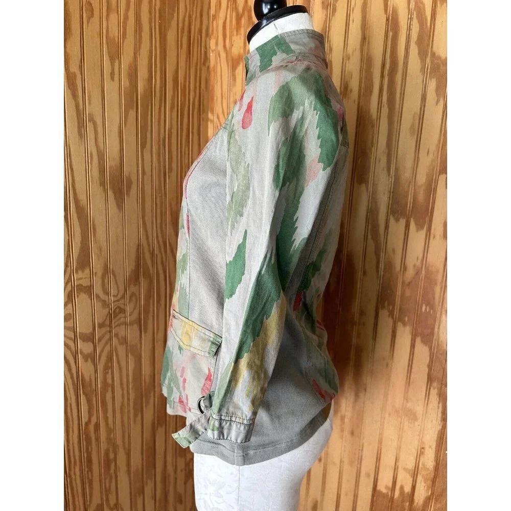 Chico's Zenergy Womens full Zip Green Watercolor‎ Light Jacket Size 00